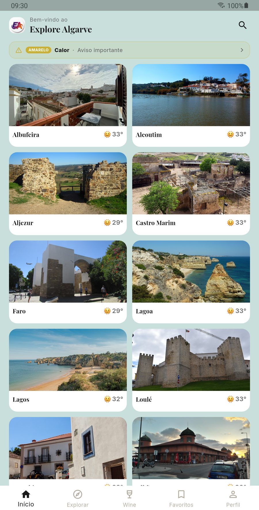 Ecrã Início da app